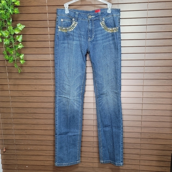 V Cristina Denim - V Cristina Studded Mid-rise Straight Leg Midwash Women's Jeans Size 10